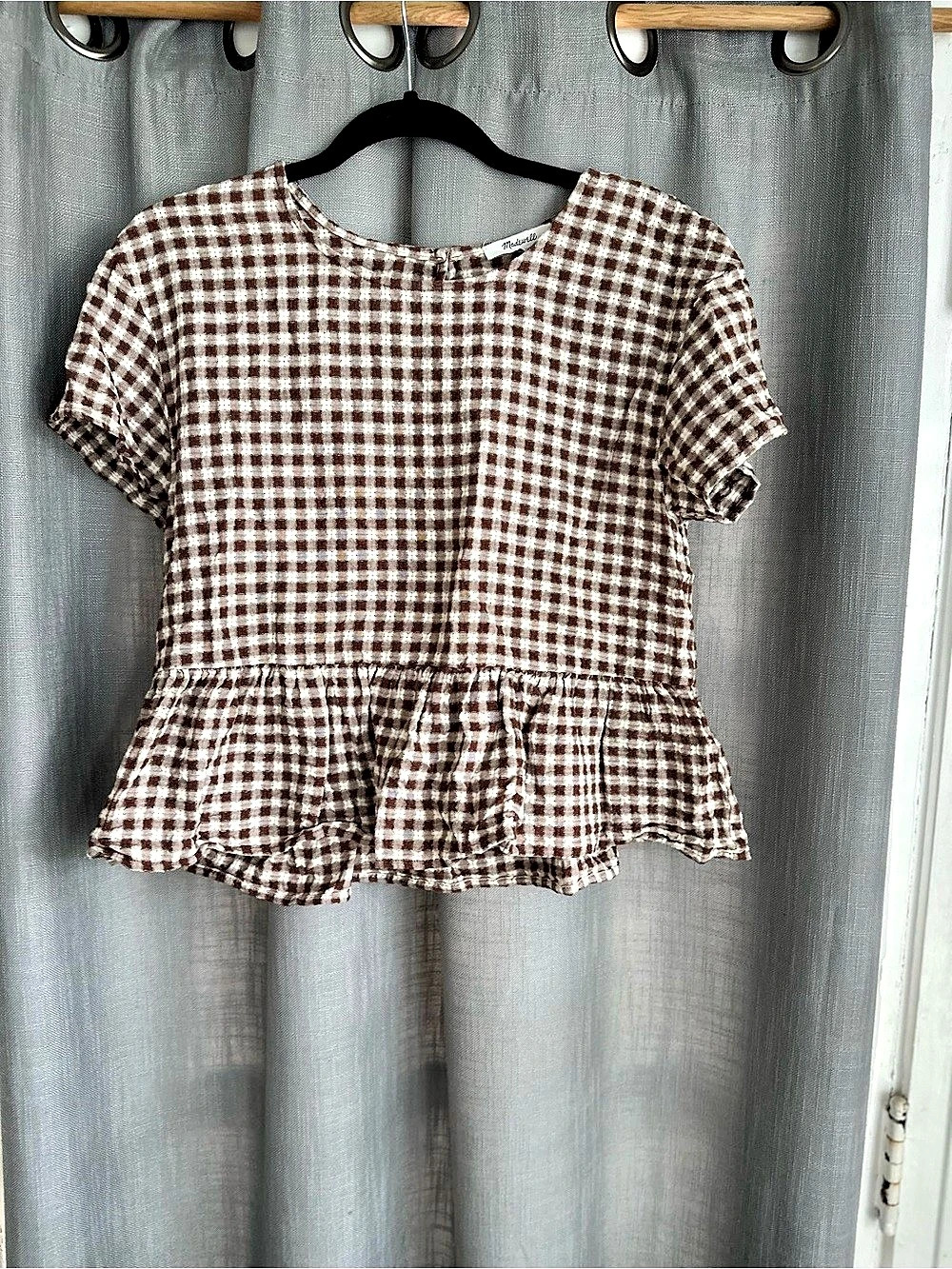 Madewell Medford Top in Textured Gingham Brown & White